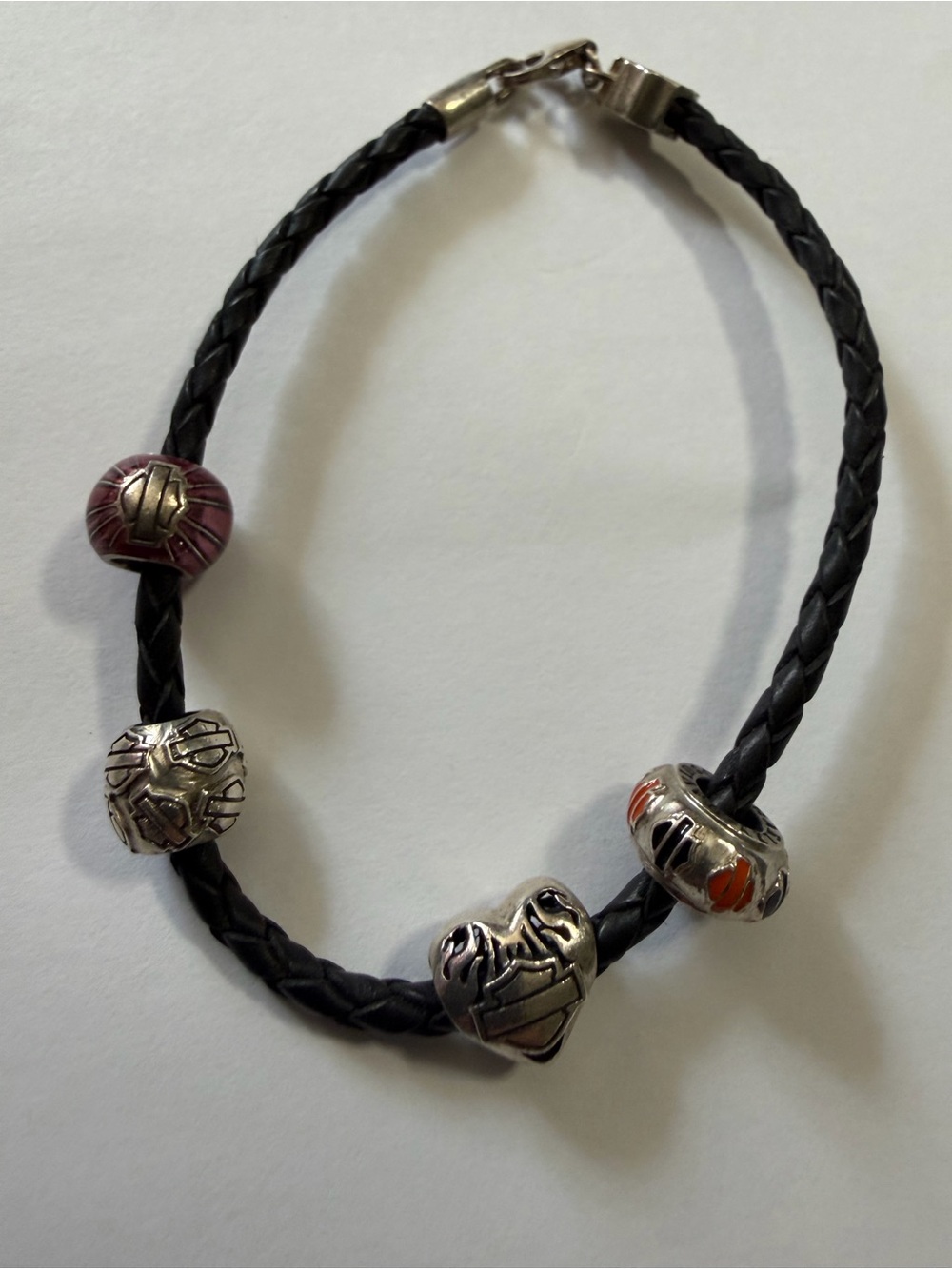 Harley-Davidson Bracelet Leather and Charms Silver -enamel